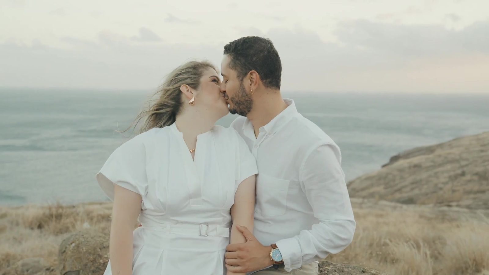 Couple by the sea cliffs in Caniçal, Madeira