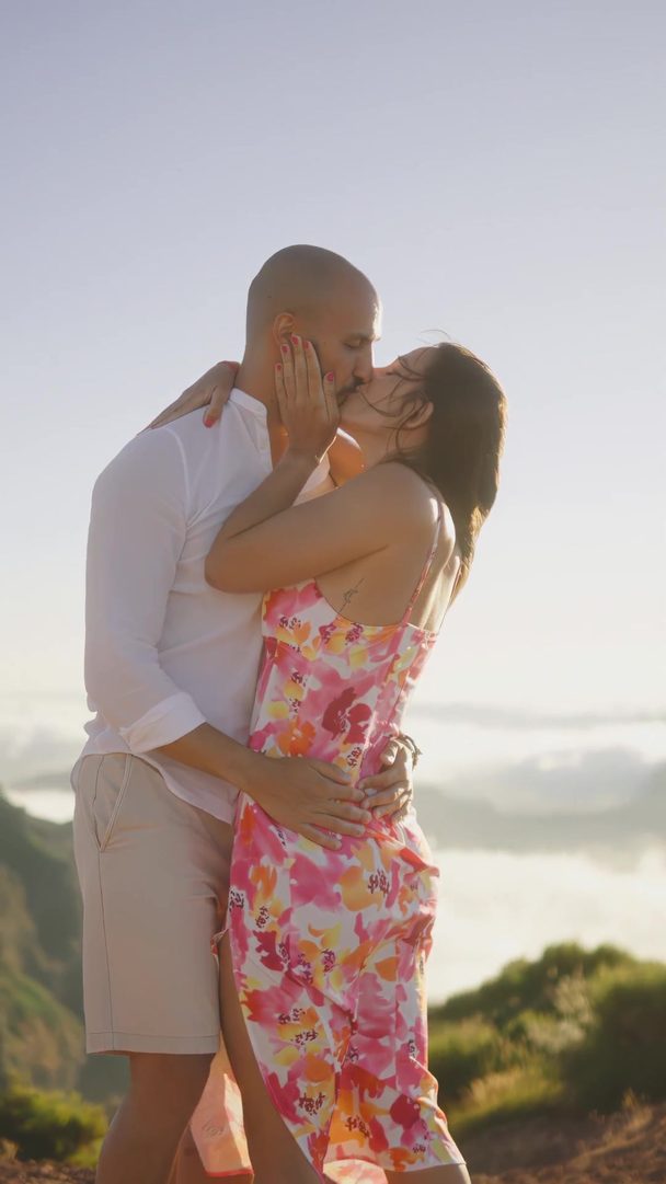 Couple at sunset on a Madeira mountain